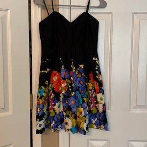Strapless black floral dress